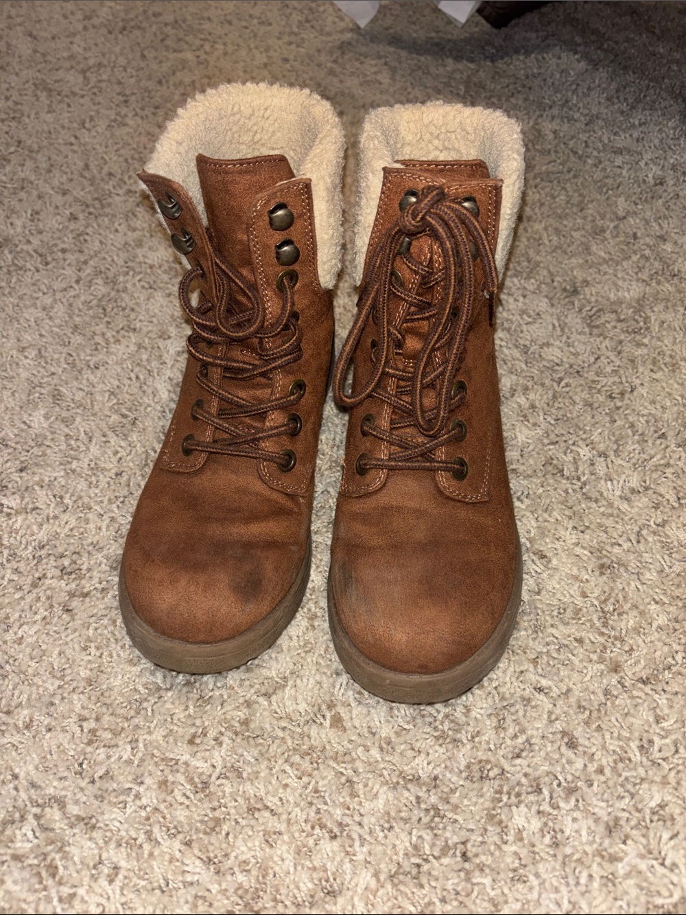 Women's Brown Sherpa-Lined Lace-Up Ankle Boots